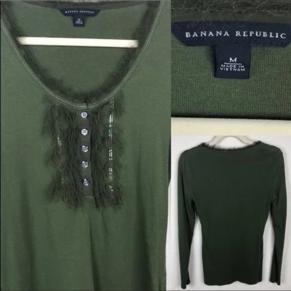 Banana Republic long sleeved Olive green ruffle bodice top Medium - Picture 3 of 6